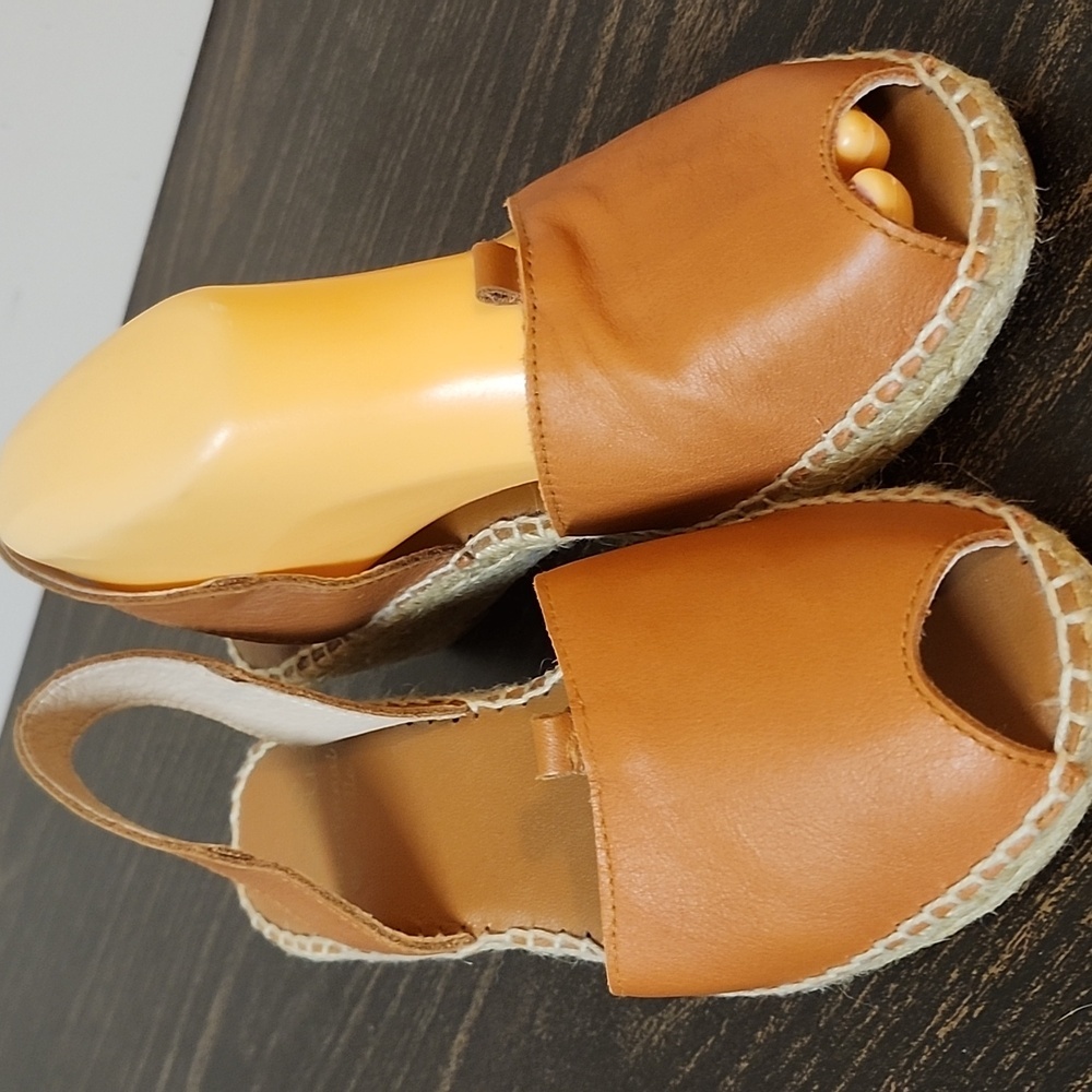 Andre Assous Tan Wedge Peep Toe Sandals Wedges